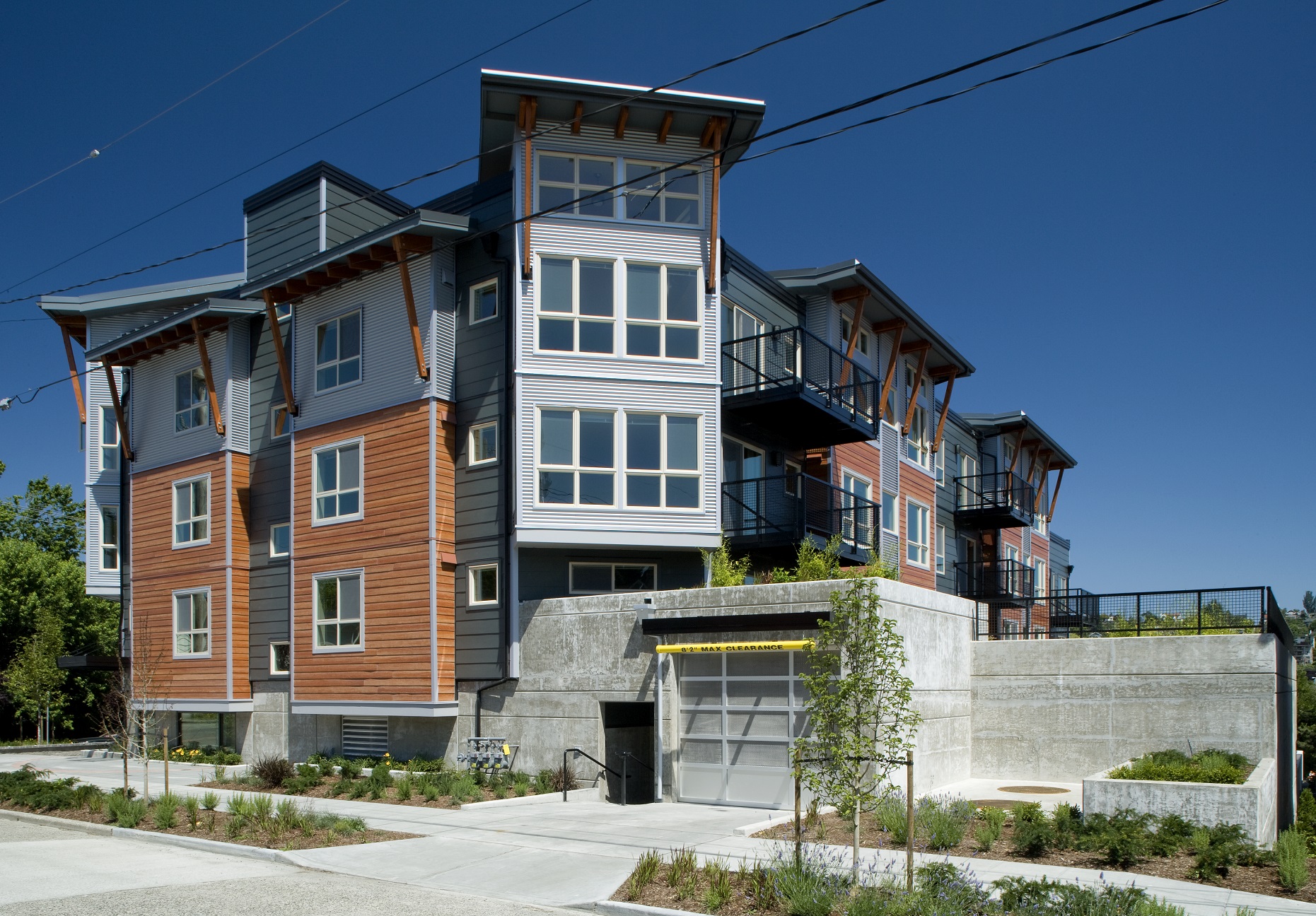 Tempo Apartments rear view with landscaped grounds